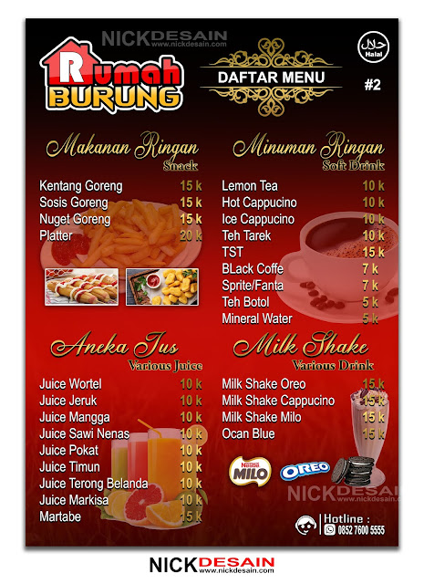 Daftar Menu Makanan Caffe Merah Maroon Motif Kayu | Percetakan Murah Tanjungbalai