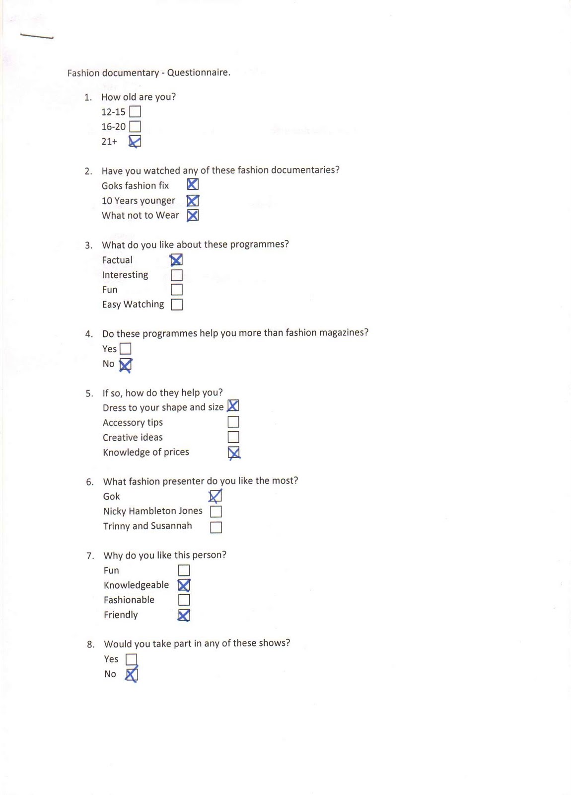 documentaries Fashion Doc Questionnaire One Example