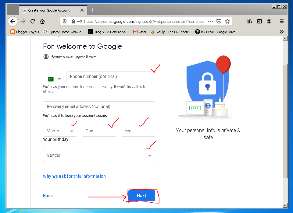 how to create gmail account by mobile number