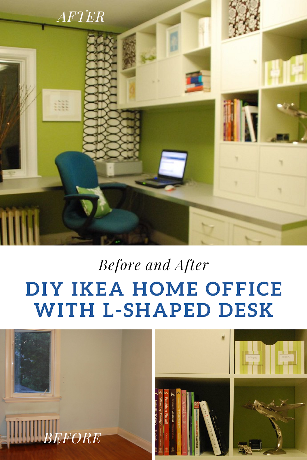 l shaped IKEA desk, home office for two, shared home office, home office with floating cabinets