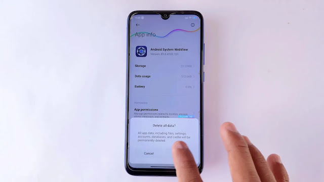 delete all data here delete all data android system webview