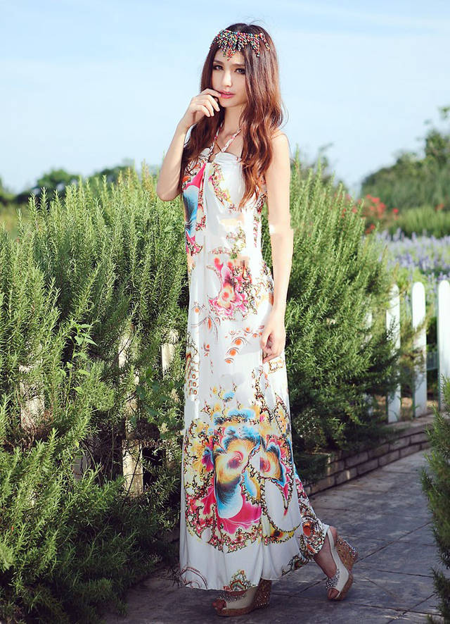 Spaghetti Strap Dresses | Long Chiffon Floral Print Dresses | Summer ...