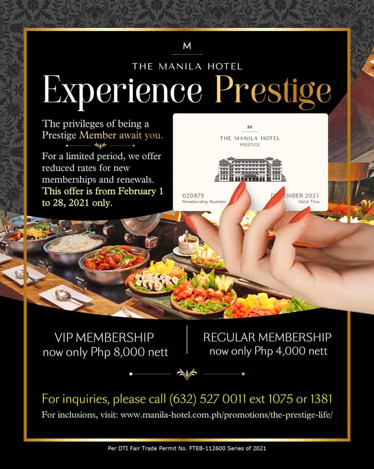 Manila Shopper The Manila Hotel Prestige VIP Plus Membership Promo