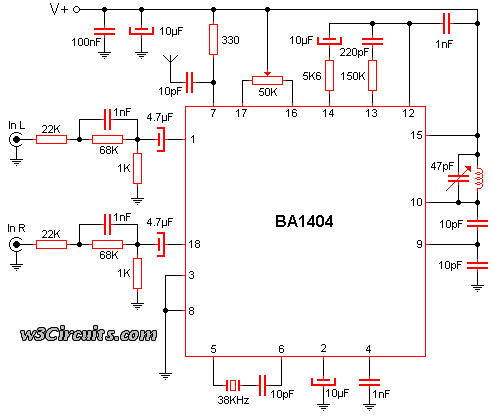Stereo FM Transmitter Using BA1404 Circuit Diagram