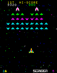 Gameplay in the fifth stage of Cosmic Alien (1980), demonstrating how the developers increased the difficulty.