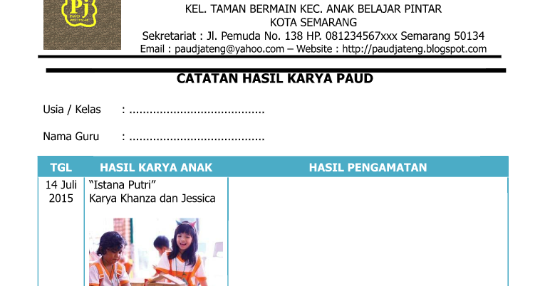 Contoh Catatan Hasil Karya Anak Penilaian Paud K 13 Lengkap Terbaru 2016 Paud Pendidikan Anak Usia Dini