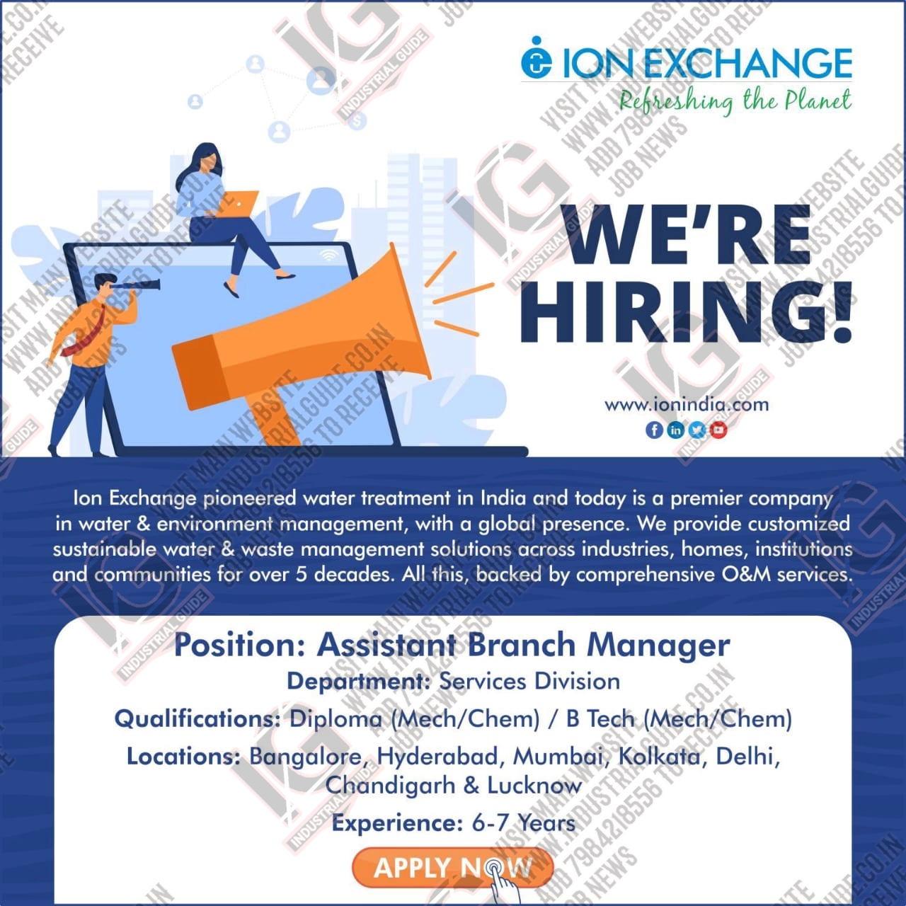 Ion Exchange jobs for Diploma Btech Mechanical Chemical Engineer apply now