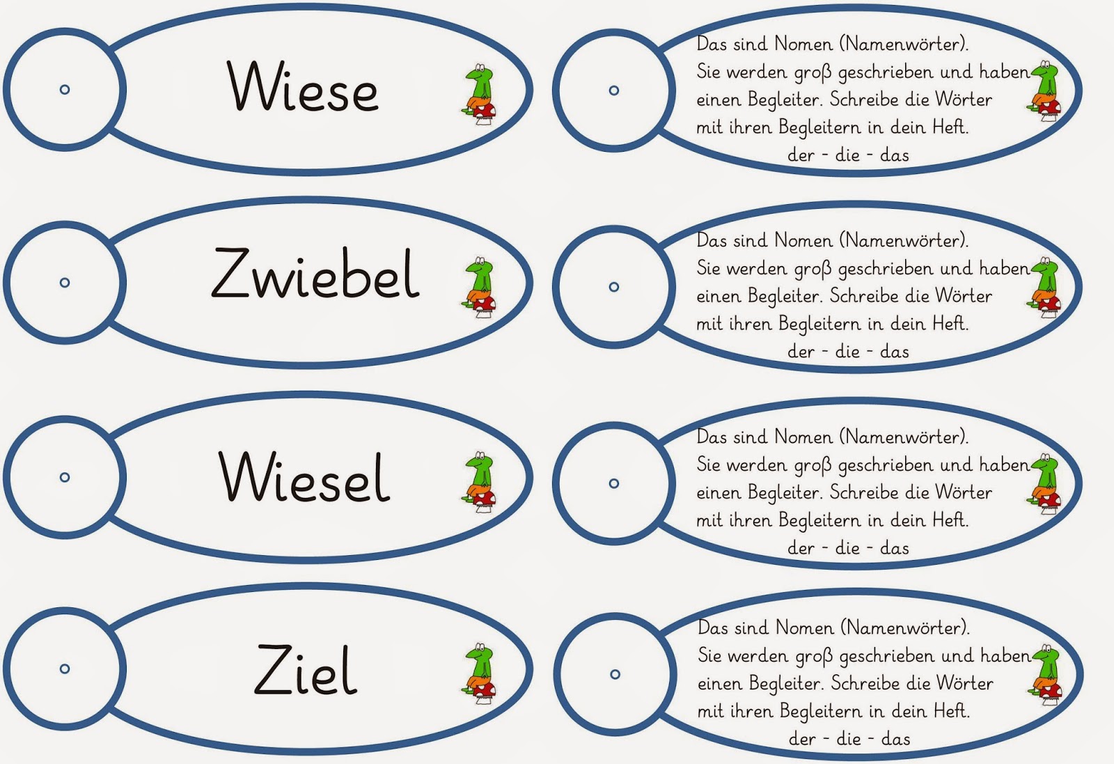 Nomen Mit I Am Anfang Lernstübchen: Nomenfächer mit ie-Wörtern