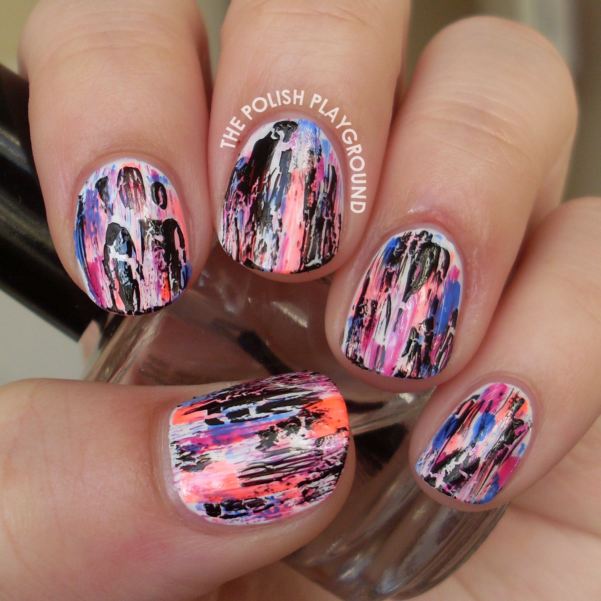 The Polish Playground: Grungy Neon Distressed Nail Art