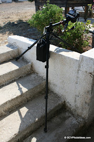 Benro A-298EX on steps w/ center column angled + balance weight