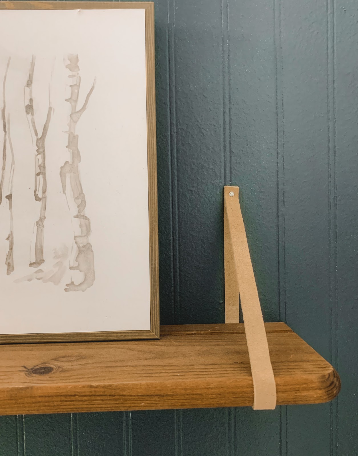 One Room Challenge DIY Leather Strap Shelf