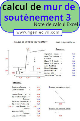 Exemple de calcul pour mur de soutènement en béton armé.