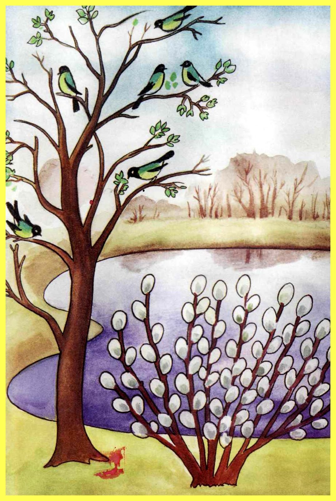 рисунок на тему весна пришла. рисование весна. весенний пейзаж для детей. вена рисунок. весенний пейзаж детский.