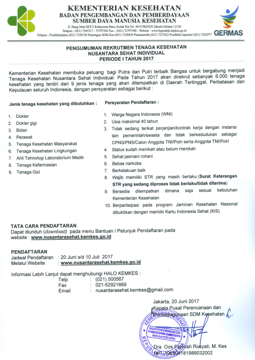 Rekrutmen Tenaga Kesehatan Nusantara Sehat Individual Kemkes