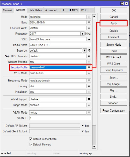 Setting password wifi mikrotik