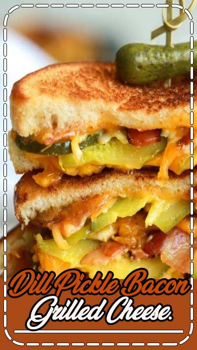 Dill Pickle Bacon Grilled Cheese. This is the best sandwich ever with loads of crispy bacon, gooey cheese and crunchy dill pickles. Grilled cheese will never be the same again!