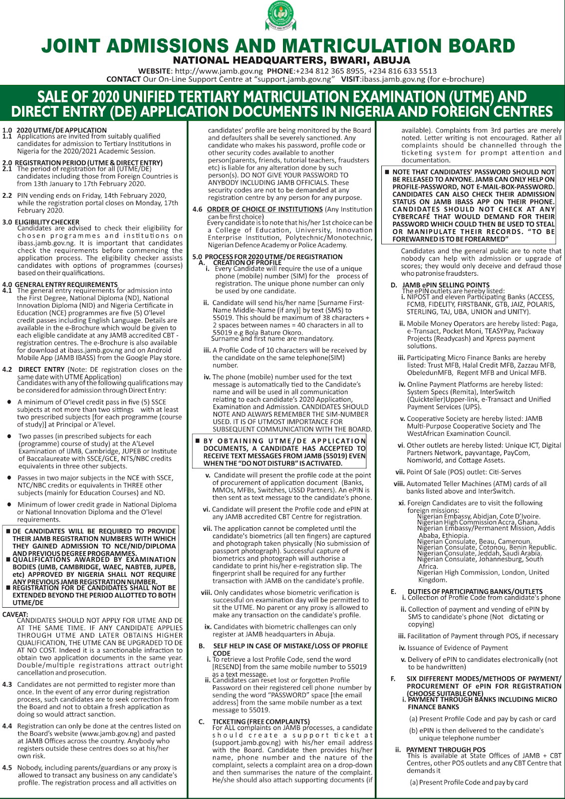 2021 JAMB UTME & DE Registration Form » Instructions & Guidelines