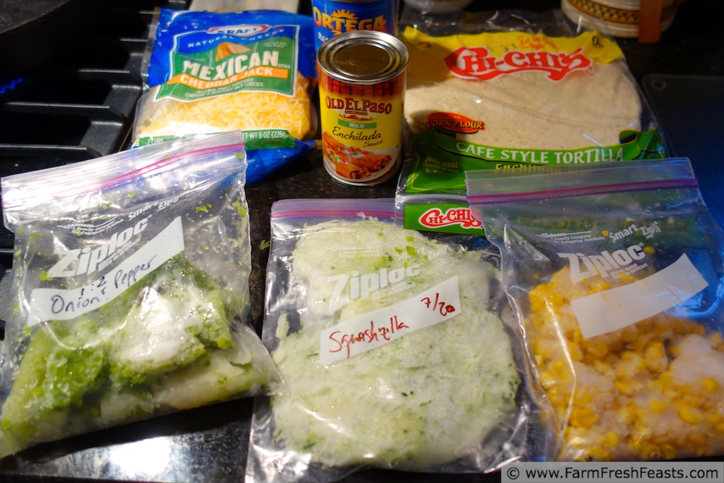 Farm Fresh Feasts ZucchiniRefried BeanCorn Enchiladas (cooking from