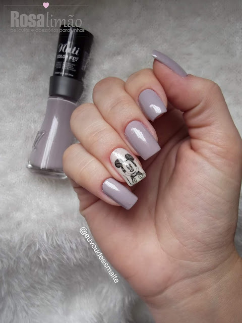 Unhas Decoradas Mickey com Película Rosa Limão