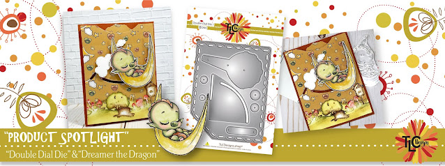 TLCDESIGNS.SHOP ad for Double Dial Die and Dreamer the Dragon interactive card project