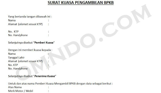 Contoh Surat Kuasa Pengambilan Bpkb Omndo Com