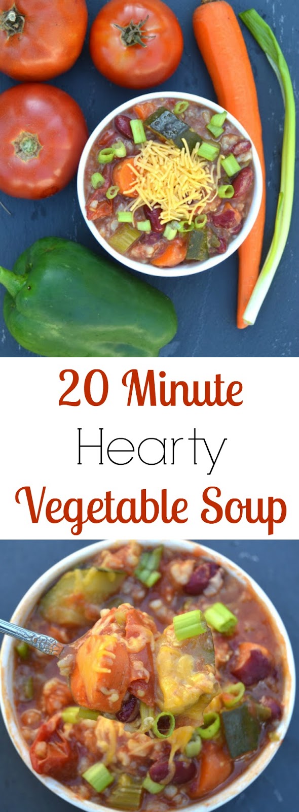 20 Minute Hearty Vegetable Soup- a loaded vegetable soup that is quick and filling. Make ahead of time and enjoy all week long! 
