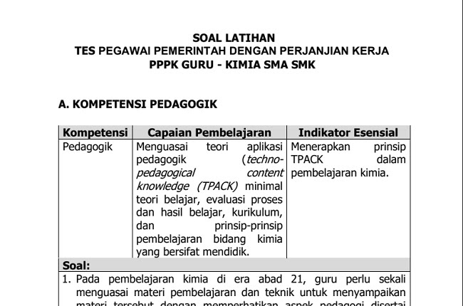 Soal Tes Penjurusan Kelas X Tahun 2021 : Kumpulan Soal Kimia Tes