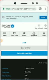 apply for SBI credit card via app