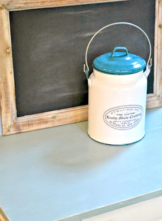 enamelware canister and chalkboard