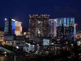 view of  Morpheus hotel from the Grand Taipa Hiking trail at night