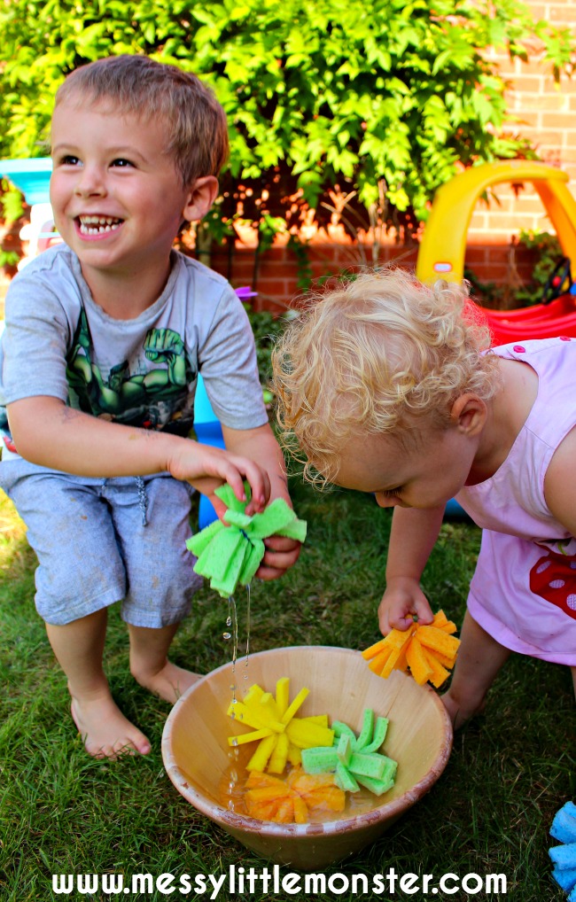 How to make DIY sponge water bombs.  Summer activity ideas for kids. 