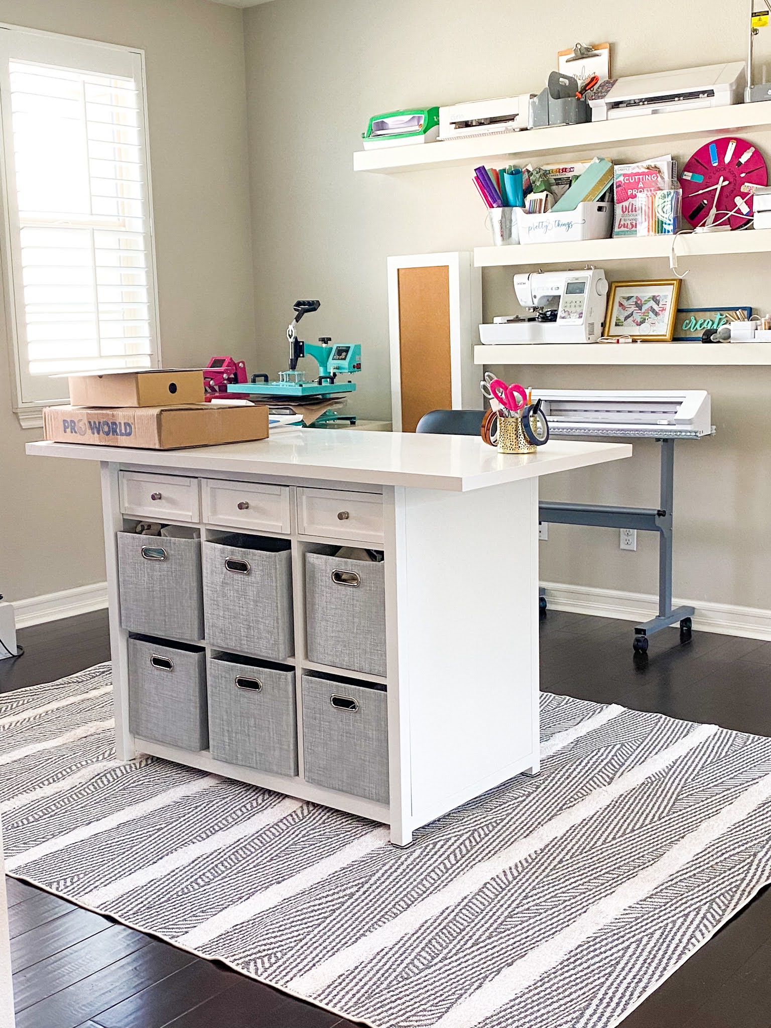 Where can I buy a large island/table with storage for my crafts room?