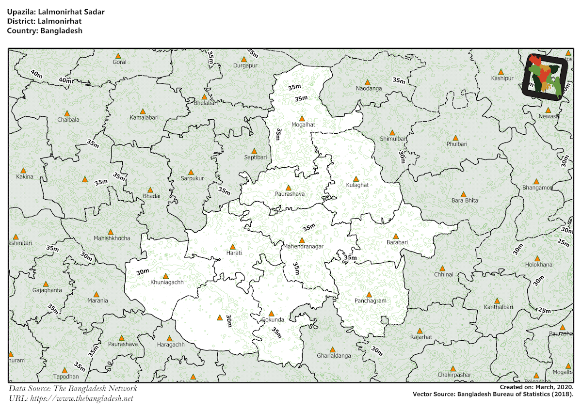Lalmonirhat Sadar Upazila Elevation Map Lalmonirhat District Bangladesh