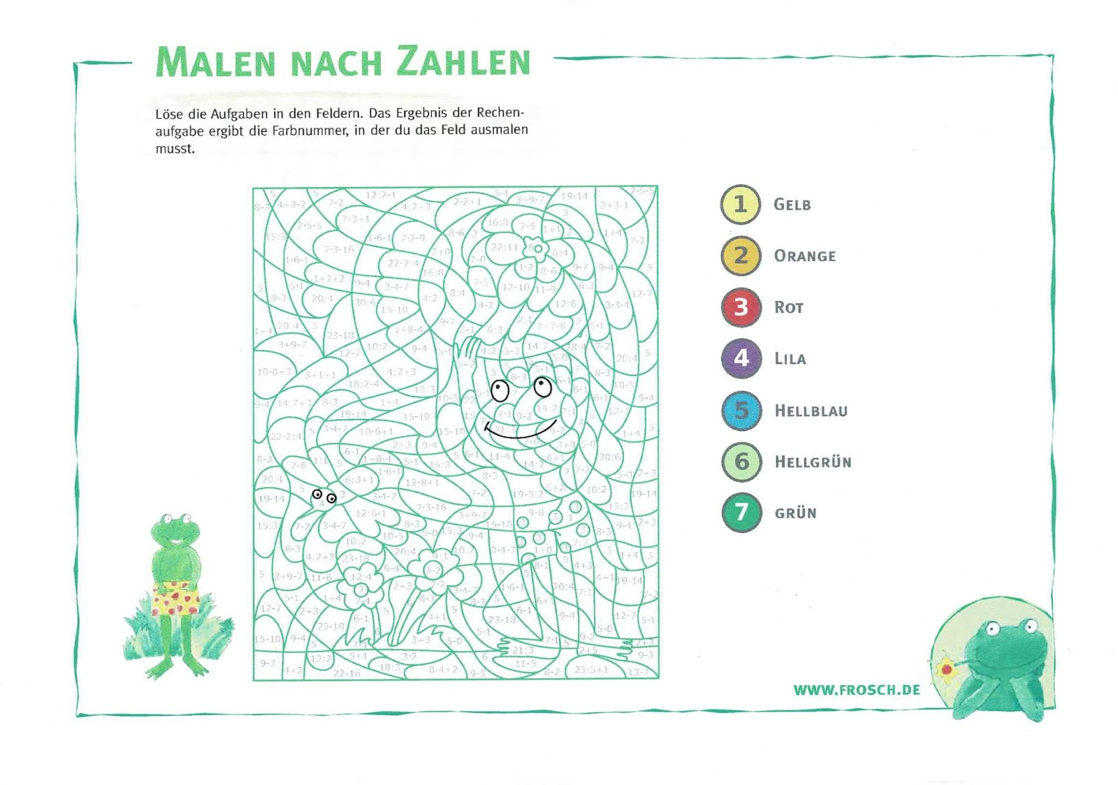 Ausmalbild: Malen nach Zahlen (Frosch.de) - Mottes Wunderwelt