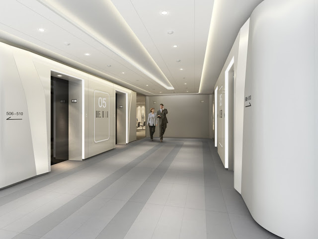 Picture of the hallway with elevators