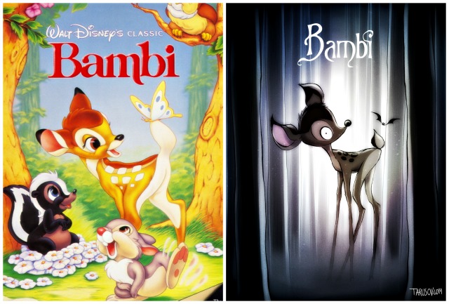 Illustrator Andrew Tarusov redesigns  Disney's classic movie character  Bambi  into Tim Burton's dark gothic style via geniushowto.blogspot.com Illustrations 1