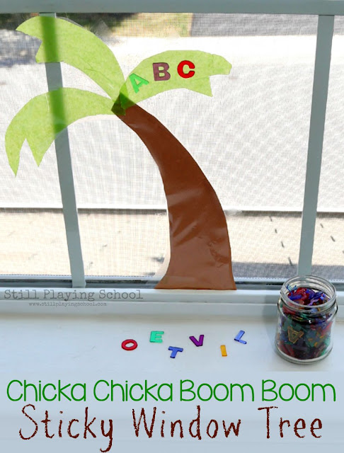 Create a sticky coconut tree to bring Chicka Chicka Boom Boom to life for kids as they learn the alphabet!