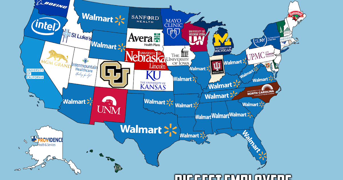 The Biggest Employer in Each US State Vivid Maps