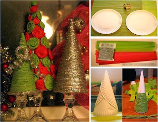 Arbol de Navidad con Platos Descartables y Lana, Manualidades Baratas Paso a Paso