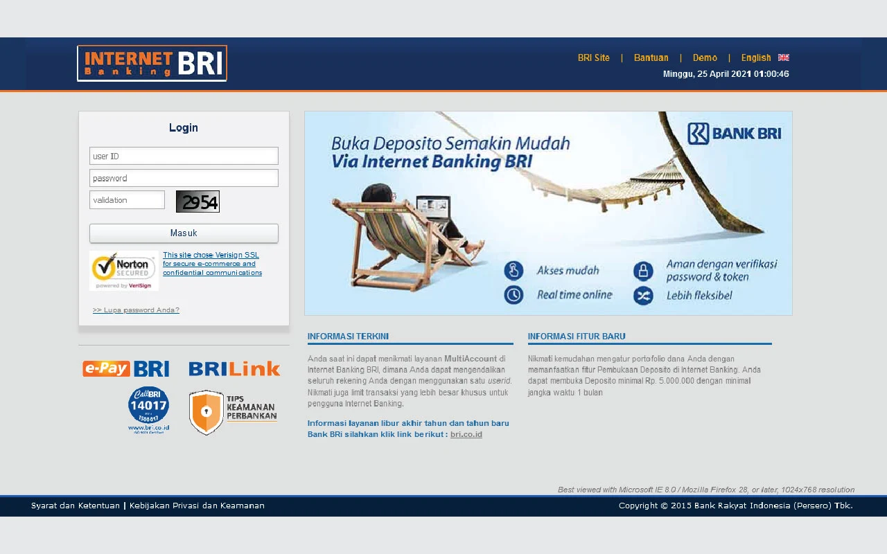 halaman internet banking BRI