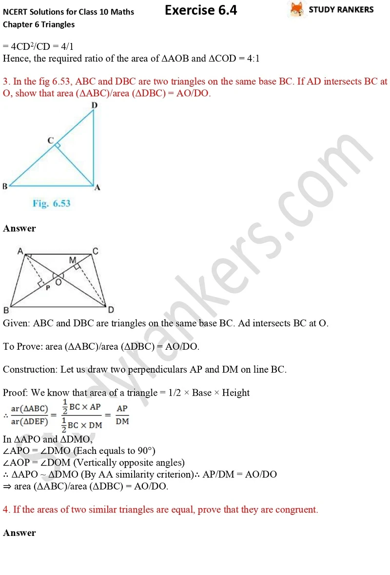 NCERT Solutions for Class 10 Maths Chapter 6 Triangles Exercise 6.4 Part 2
