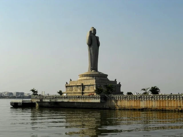 Things to do in Hyderabad India: Take a boat to the Buddha statue at Hussain Sagar