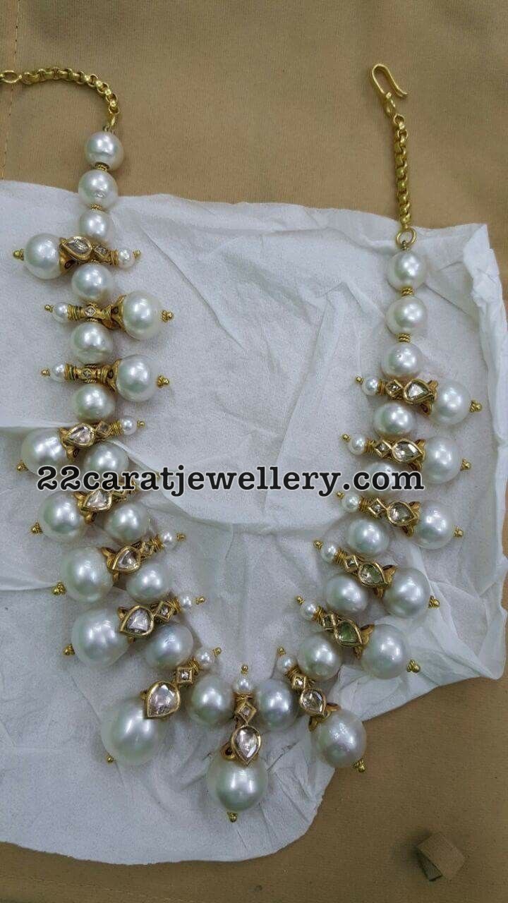 Large Pearl and Polki Necklace - Jewellery Designs