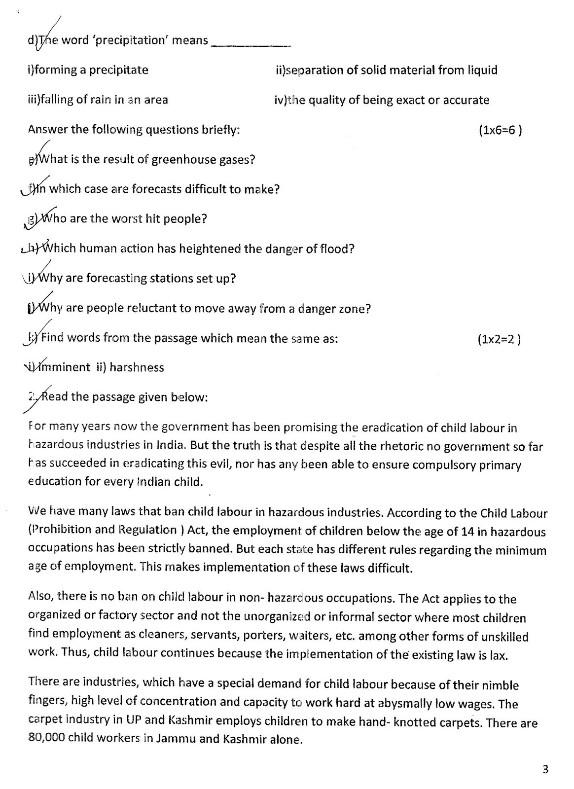 ENGLISH4all Class XII English MATER DEI SCHOOL First Term Question