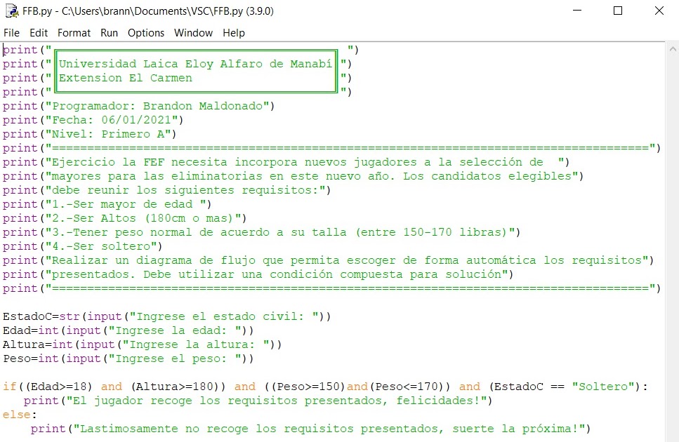 Ejercicio de programación(Diagrama de flujo y codificación en Python)