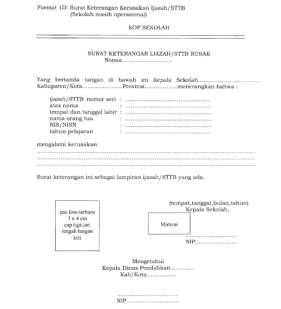 Format Surat Keterangan Pengganti Ijazah/STTB Berdasarkan Permendikbud Nomor 29 Tahun 2014