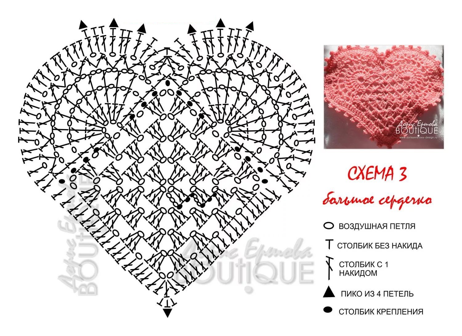 Схема вязания крючком сердечко для начинающих простое