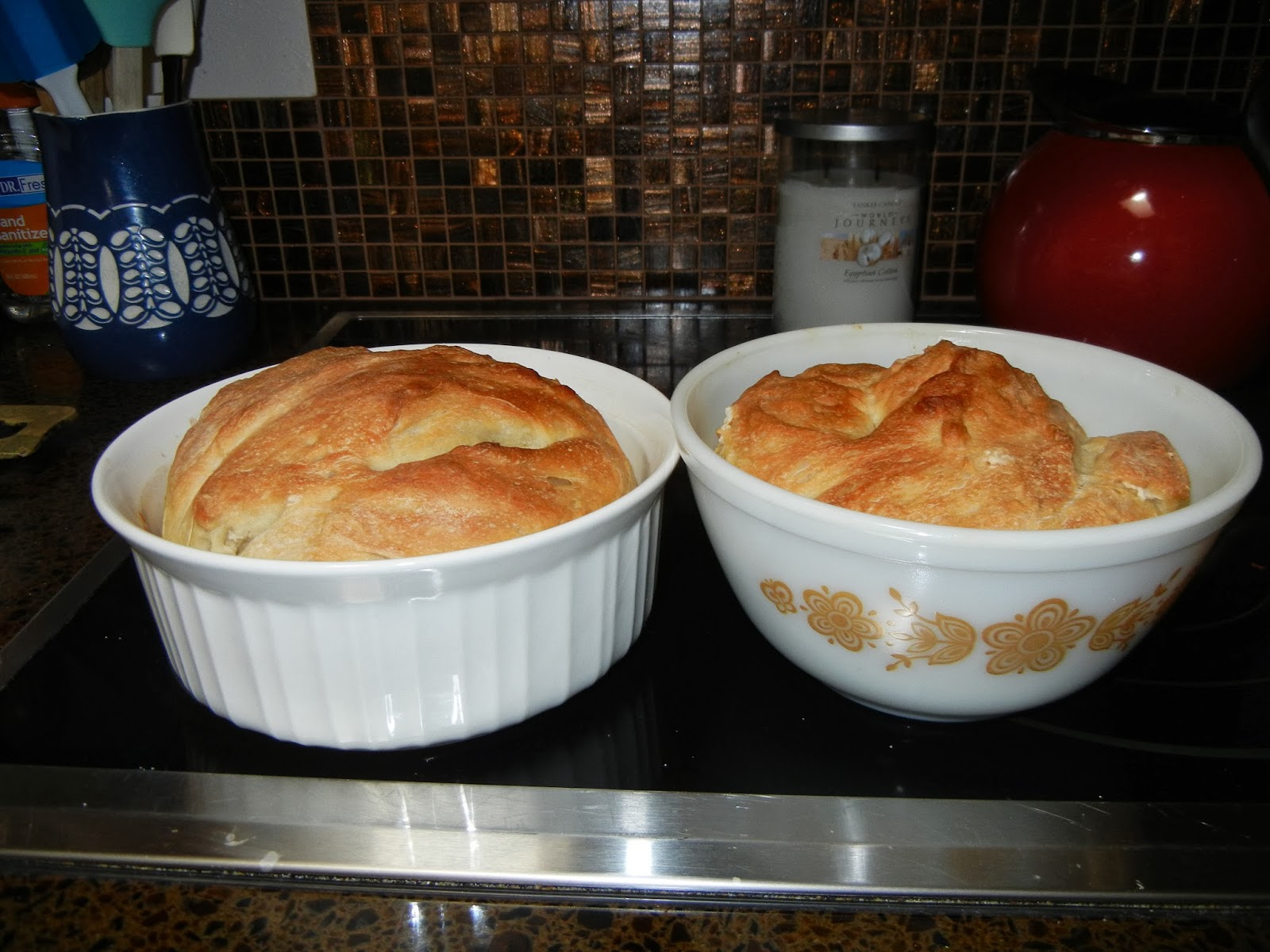 THE SIMPLEST "NO KNEAD BREAD", IN PYREX MIXING BOWLS