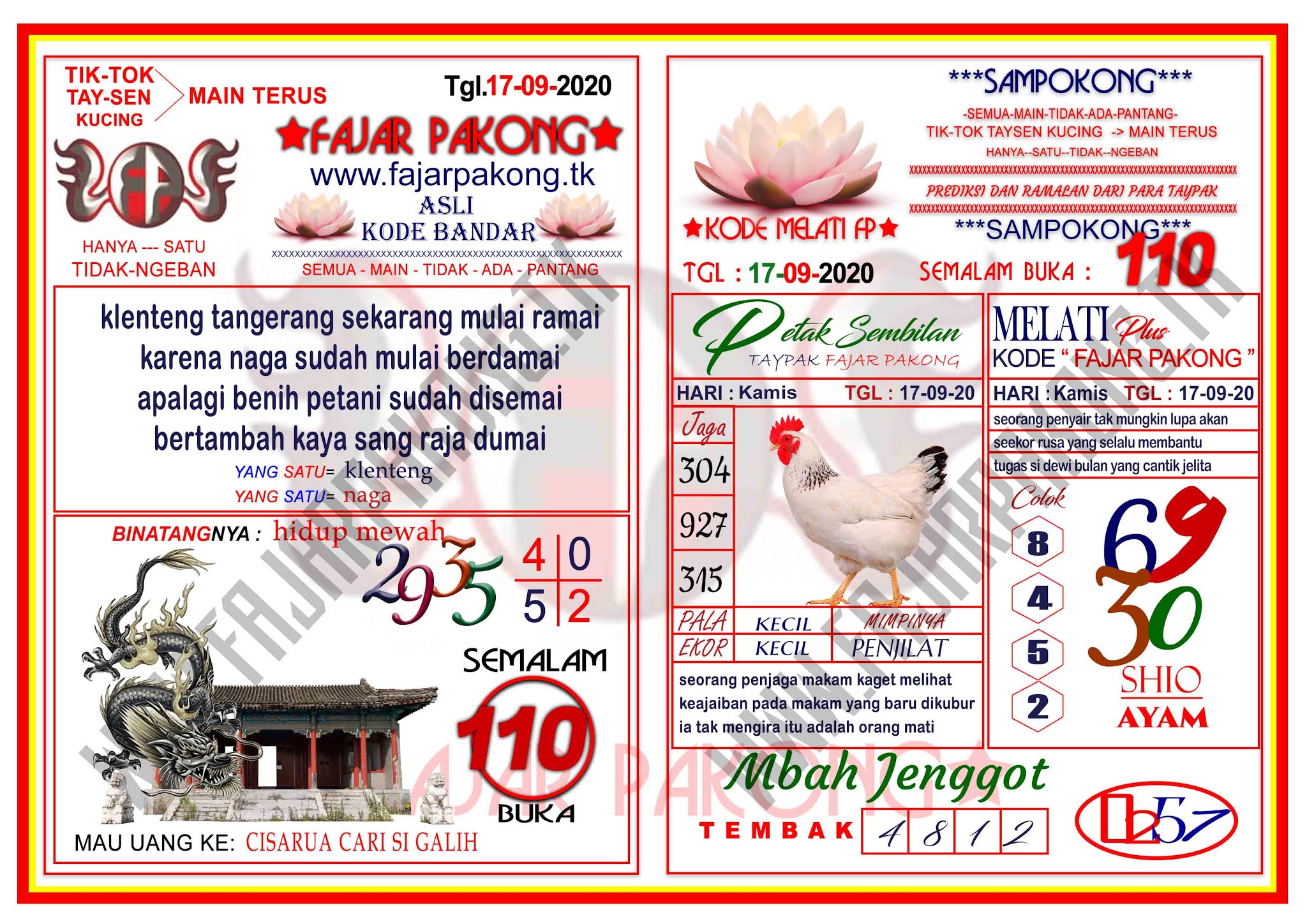 Pengeluaran Fajar Pakong Melati 2020