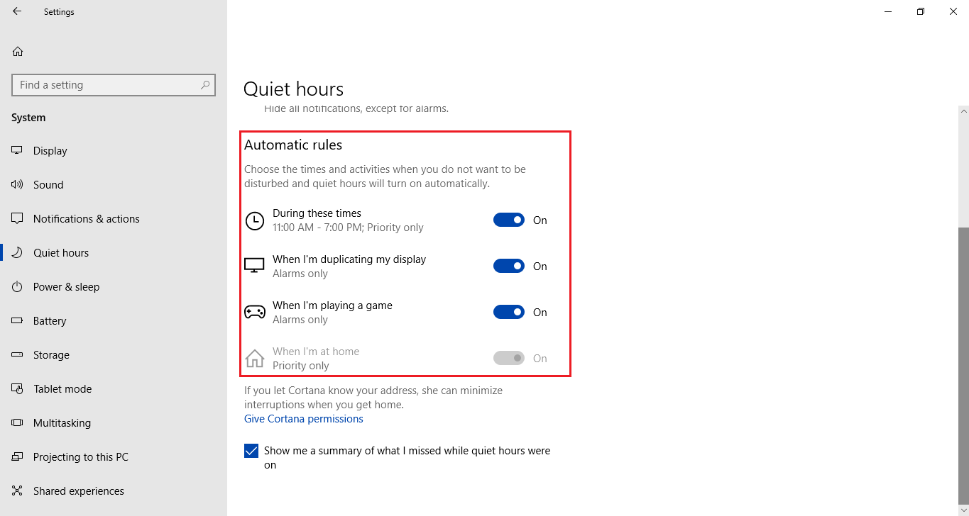 How to Turn on Quiet Hours Automatically for Set Rules in Windows 10
